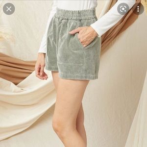 Olive/Sage Green Shorts Corduroy With Pockets Lounge